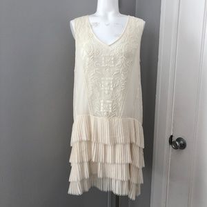Zara Off-White Cream Embroidered Ruffle Dress